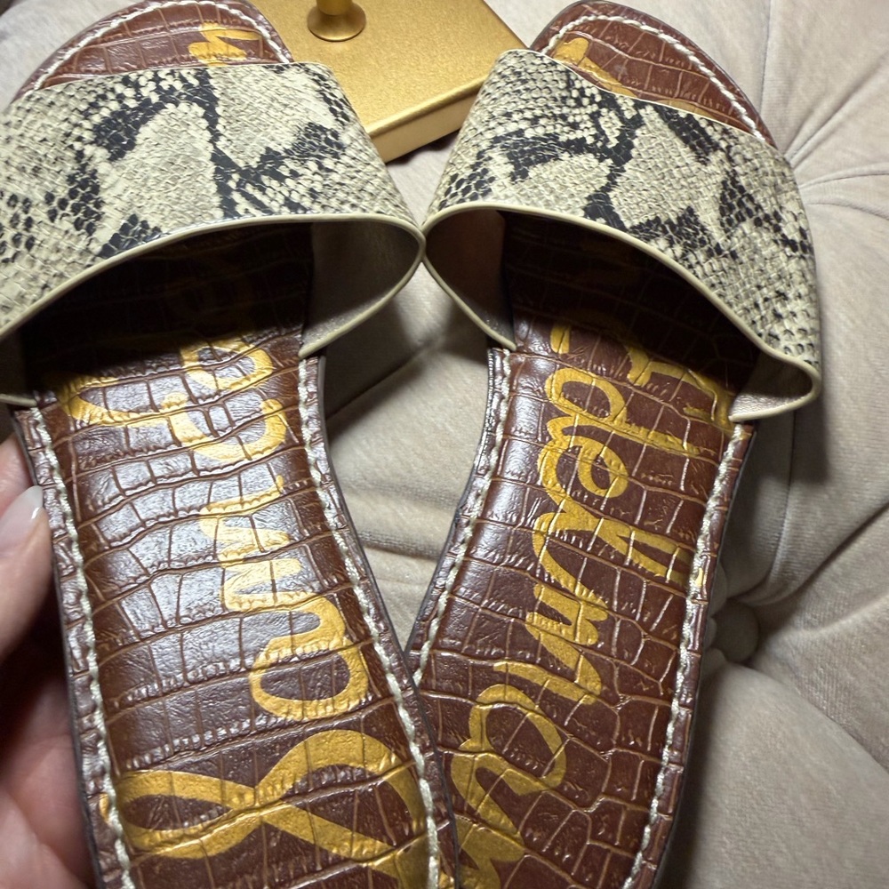 Sam Edelman Snake-Print Slide Sandals in Beige and Black - Picture 2 of 7